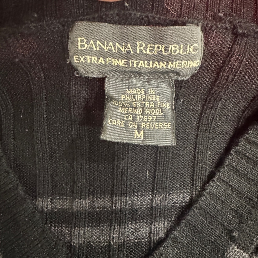 Banana Republic Men’s Sweater Pullover Medium Black Grey Striped